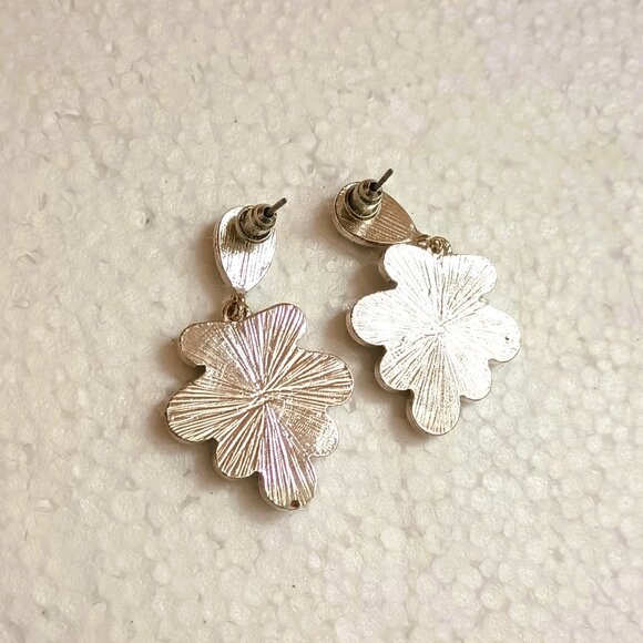 Cascading Teardrop Acrylic Drop Earrings Silver Tone & Black Post/Stud Dangle - Picture 6 of 7